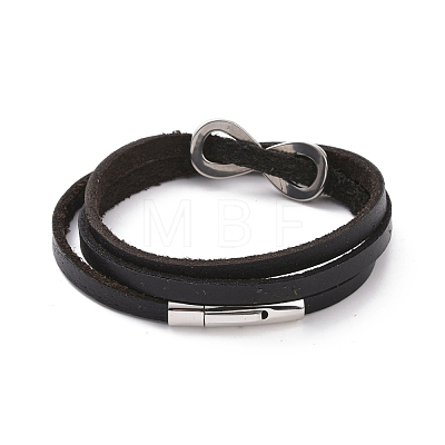 Leather Cord Triple Layered Wrap Bracelet with 304 Stainless Steel Magnetic Clasps BJEW-P275-20P-1