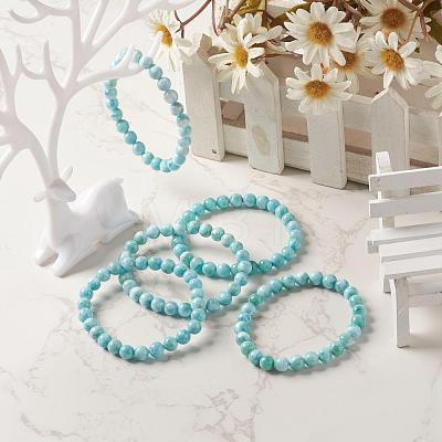 Natural Larimar Round Beaded Stretch Bracelet BJEW-A120-01A-1