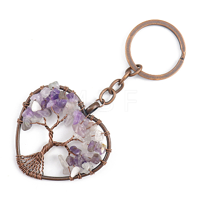 Natural Amethyst Pendant Keychains HEAR-PW0001-148K-1