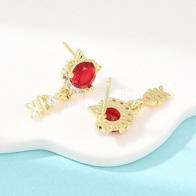 Brass Micro Pave Cubic Zirconia Dangle Stud Earrings EJEW-F405-24G-1