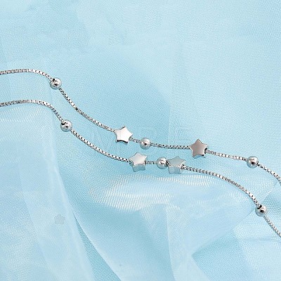 Rhodium Plated 925 Sterling Silver Satellite Chain Multi-strand Bracelets with Star Beaded JB708A-1