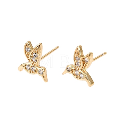 Brass Pave Clear Cubic Zirconia Stud Earring EJEW-S217-G03-1
