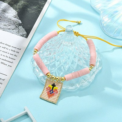 MIYUKI Glass Seed Rectangle Charm Bracelet BJEW-MZ00037-01-1