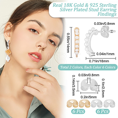 12Pcs 2 Styles Brass Stud Earring Findings KK-BBC0028-22-1