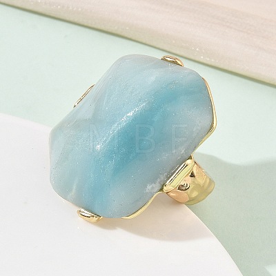 Natural Flower Amazonite & Alloy Finger Rings for Women RJEW-G375-01G-06-1