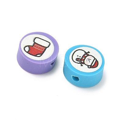 Printed Handmade Polymer Clay Beads CLAY-I016-08C-1