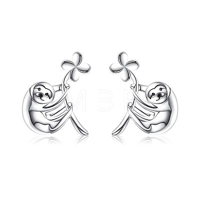 Rhodium Plated 925 Sterling Silver Stud Earrings EJEW-BB70396-1