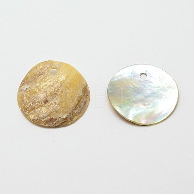 Flat Round Natural Akoya Shell Pendants SHEL-N031-10-1