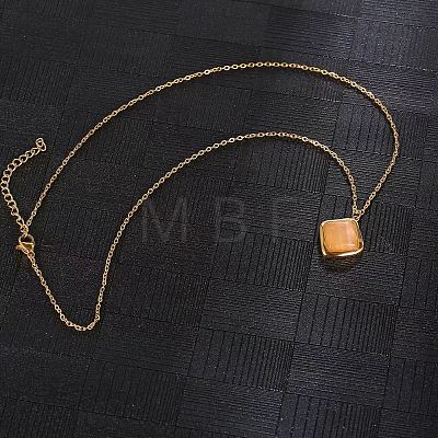 Natural Rose Quartz Rhombus Pendant Necklace with Brass Chains VW7781-1-1