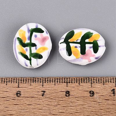 Hand Painted Tulip Flower Oval Porcelain Beads PORC-N012-11E-1