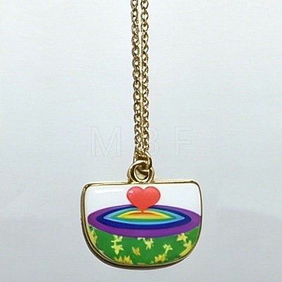 Ocean Brass Enamel Fan Pendant Necklaces for Women WGBD0BA-04-1