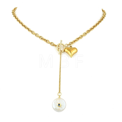 Adjustable 304 Stainless Steel Heart Pendant Curb Chain Lariat Necklaces NJEW-JN06252-1