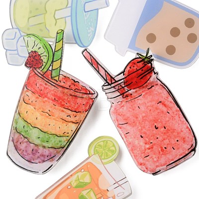 5Pcs 5 Style Drink & Juice & Milk Tea Acrylic Badges Brooch Pins JEWB-FS0001-01-1