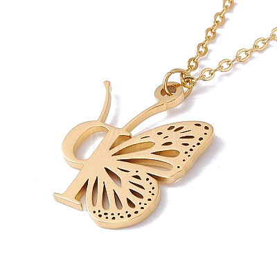 Initial Letter with Butterfly Pendant Necklace NJEW-C026-01G-P-1