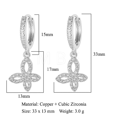Clear Cubic Zirconia Butterfly Dangle Hoop Earrings EJEW-OY001-20P-1