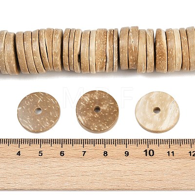 Dyed Natural Coconut Flat Round Bead Strands COCB-O003-12E-01-1
