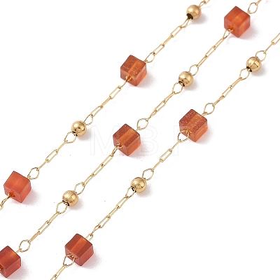 Natural Red Agate Square Beaded Chains AJEW-J035-02G-08-1
