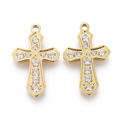 316 Surgical Stainless Steel Cubic Zirconia Tiny Cross Charms STAS-F256-018G-1