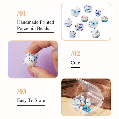 10Pcs 5 Styles Handmade Printed Porcelain Beads PORC-TA0001-81-1