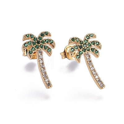 Brass Micro Pave Cubic Zirconia Stud Earrings EJEW-L224-16G-1