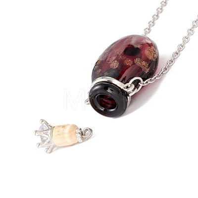 Glass Perfume Vial with Crown Pendant Necklace NJEW-H218-01D-1