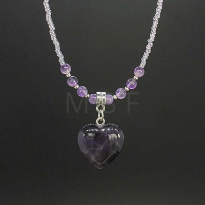 Natural Gemstone Heart Pendant Colorful Glass Seed Beads Beaded Necklaces for Women VA8487-1-1