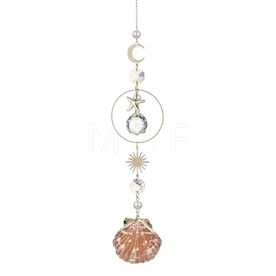 Electroplate Sea Shell & Glass Pendants Starfish Shell Hanging Suncatchers HJEW-JM04563-1