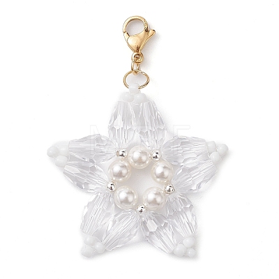 Christmas Snowflake Shell Pearl & Glass Pendant Decorations HJEW-TA00185-1