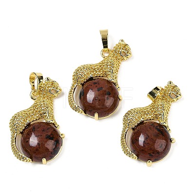 Gemstone Ball with Leopard Shape Brass Pendants KK-F887-04G-1