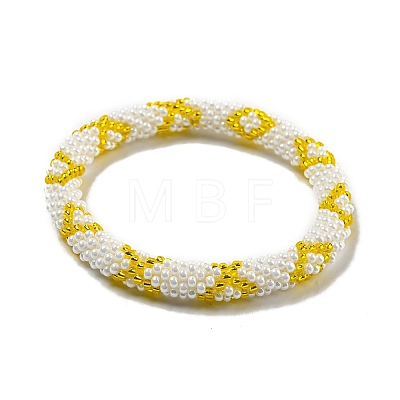 Handmade Braided Glass Seed Beaded Stretch Bracelets for Women BJEW-A012-01A-1
