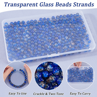 3 Strands Two-Tone Crackle Baking Paint Transparent Glass Beads Strands CCG-SP0001-01B-1
