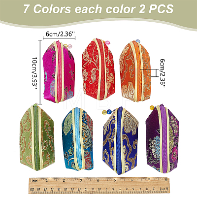 WADORN 14Pcs 7 Colors Retro Fan-Shaped Cloth Zipper Pouches CON-WR0001-08-1