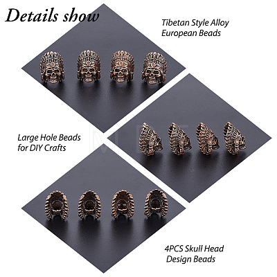 SUPERFINDINGS 4Pcs Tibetan Style Alloy European Beads TIBEB-FH0001-40R-1