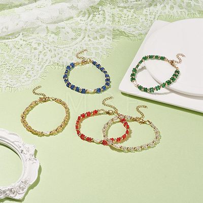 Glass Seed & Imitation Pearl Braided Flower Beaded Bracelet for Women BJEW-JB08559-1