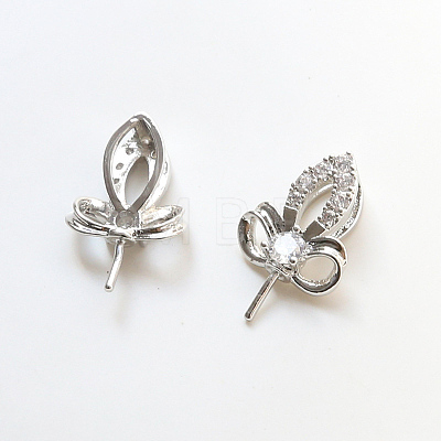 Brass Pave Clear Cubic Zirconia Leaf Head Pins BAPE-PW0002-15A-02-1