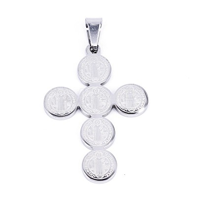 304 Stainless Steel Saint Benedict Medal Cross Pendants STAS-F012-12-1