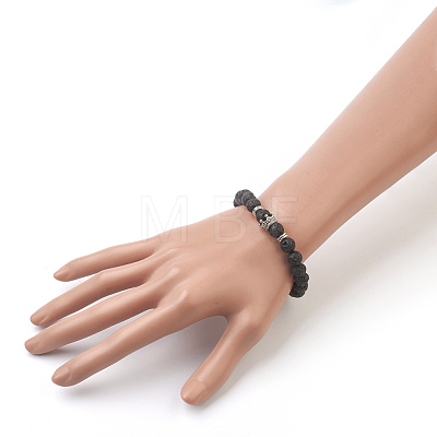 Natural Lava Rock Beads Stretch Bracelets BJEW-JB03850-03-1
