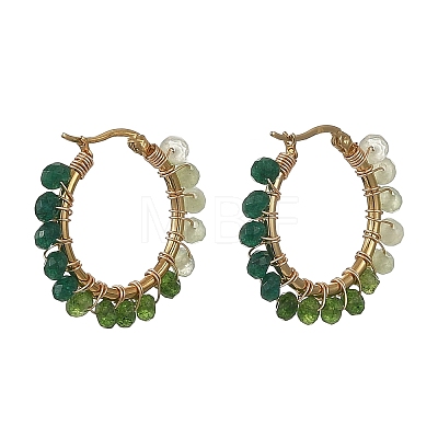 Dyed Natural Malaysia Jade Rondelle Bead & 201 Stainless Steel Hoop Earrings EJEW-JE07415-1