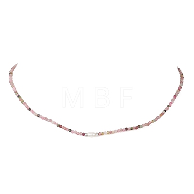 2MM Faceted Round Natural Multicolor Tourmaline Beaded Necklaces NJEW-JN05918-04-1