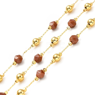 Handmade Natural Red Picture Jasper & Brass Round Beaded Chains for Necklaces Bracelets Making CHC-A006-14G-1