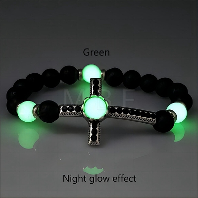 Luminous Natural Lava Rock Beaded Stretch Bracelets PW-WGCBEEB-02-1