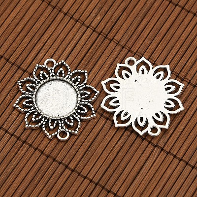 Tibetan Style Alloy Flower Connector Cabochon Bezel Settings and Flat Round Transparent Glass Cabochons DIY-X0204-AS-1