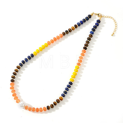 Elegant Imitation Pearl & Rondelle Natural Mixed Stone Beaded Necklaces FG9664-3-1