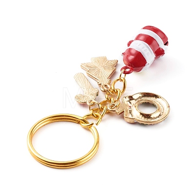 Baking Painted Brass Bell Father Christmas Keychain for Christmas KEYC-JKC00246-1