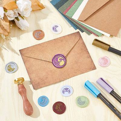 Brass Wax Seal Stamps with Rosewood Handle AJEW-WH0412-0167-1