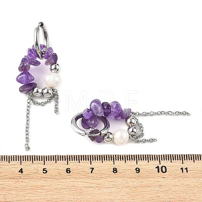 Natural Amethyst Chips Drop Earrings EJEW-TA00817-02-1