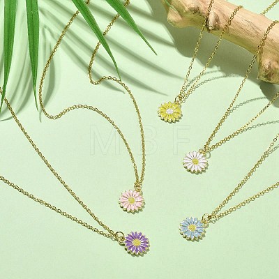Alloy Enamel Sunflower Pendant Necklace with 304 Stainless Steel Chains NJEW-JN04412-01-1