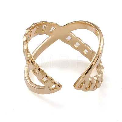 Ion Plating(IP) 304 Stainless Steel Criss Cross Open Cuff Rings for Women RJEW-G285-72G-1