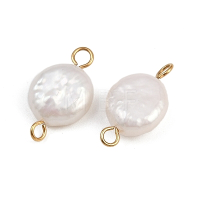 Natural Freshwater Pearl Keshi Pearl Flat Round Connector Charms STAS-D378-19G-1