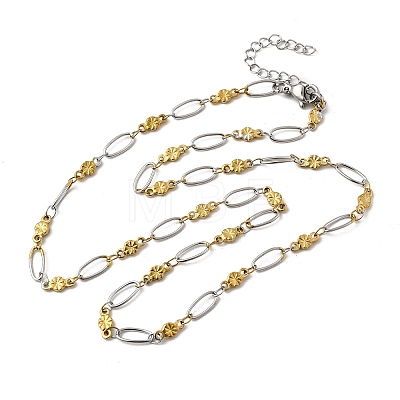 304 Stainless Steel Flower Link Chain Necklaces for Women NJEW-A046-02C-GP-1